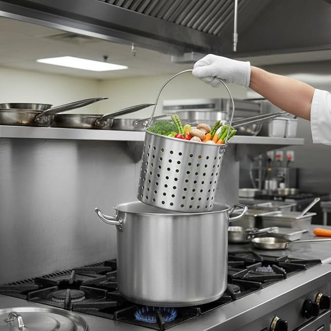 TrueCraftware- 24 qt. Aluminum Steamer Basket 11-3/8" x 9-1/2" fits 24 qt. Stock Pot- Steamer Cookware Basket Insert Steamer Basket Insert for Veggie Fish Seafood Cooking
