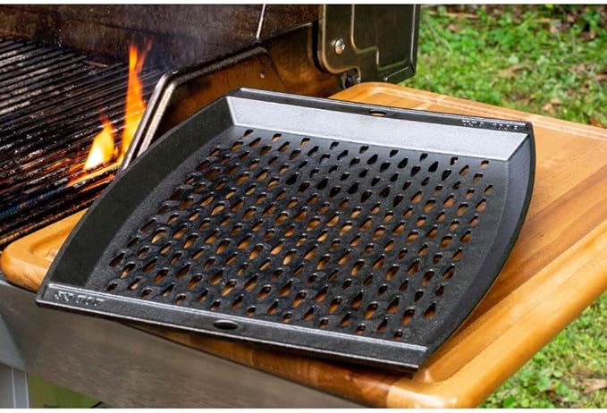 Lodge Pre-Seasoned Cast Iron Rectangle Grill Topper - Use on the Grill - Grilling Pan Designed to Protect Food from Falling Through the Grate - Cast Iron 15 Inch (Pack of 3)