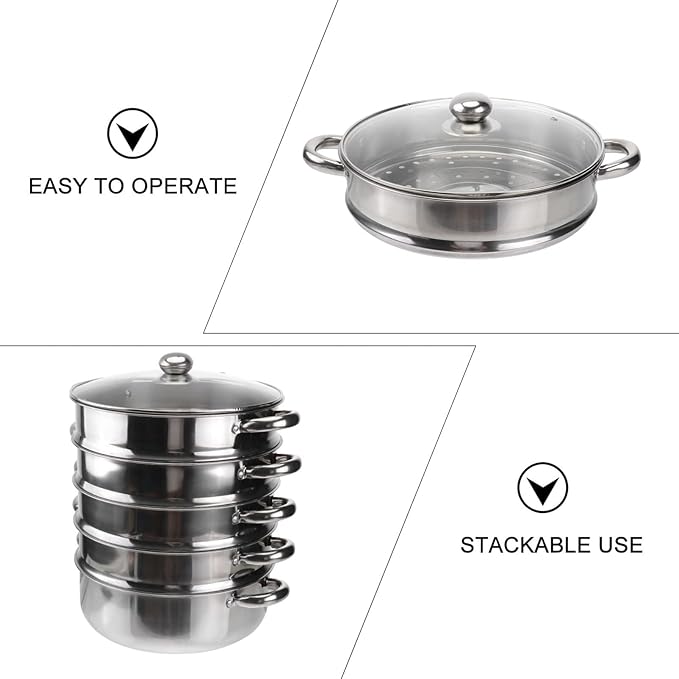 YARNOW 5 Tier Stainless Steel Steamer Pot 14.7 Inch Multifunctional Stockpot for Soup Cooking Large Dishwasher Safe Kitchen Steamer
