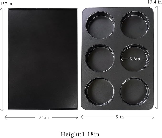 6 Cup Straight Side Jumbo English Muffin Cupcake Pan with Lid, Nonstick Hamburger Burger Bun Mold Muffin Pan for Baking Egg Sandwich Frittata Cinnamon Roll Focaccia Quiche Pancake