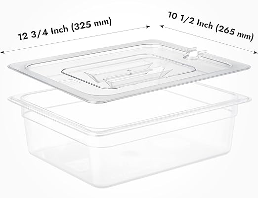 CURTA 6 Pack NSF Notched Food Pan Cover, 1/2 Size Clear Polycarbonate Lid with Handle for Commercial Food Pan, Dishwasher & Freezer Safe Plastic Clear