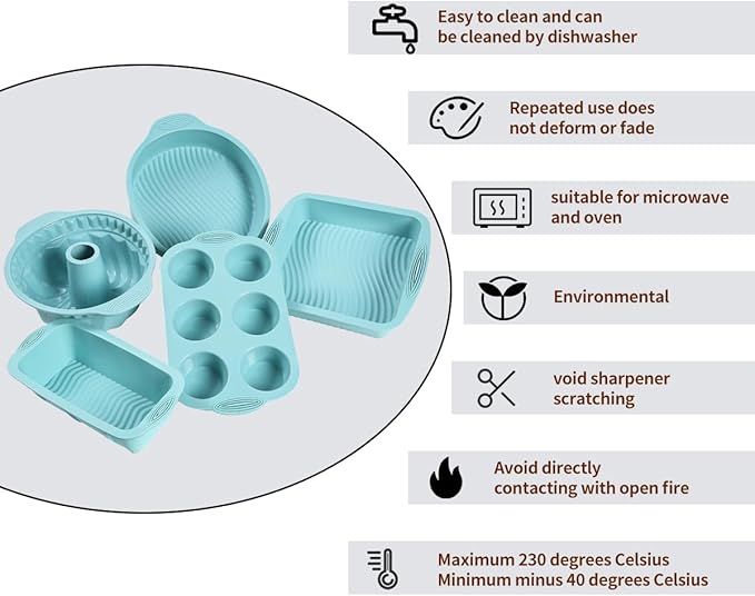 10in1 Nonstick Silicone Baking Cake Pan Cookie Sheet Molds Tray Set for Oven, BPA Free Heat Resistant Bakeware Suppliers Tools Kit for Muffin Loaf Bread Pizza Cheesecake Cupcake Pie Utensil (Blue)
