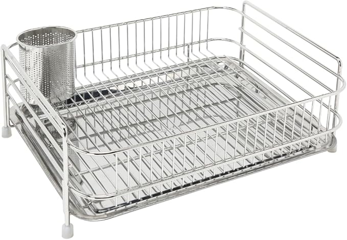 Solid Dish Rack (Stainless Steel, 5.7" H x 16.7" W x 13.9" D)