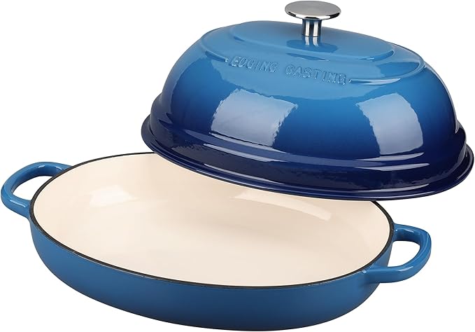 Enameled Oval Cast Iron Dutch Oven Pot with Lid, Bread Dutch Oven for Sourdough Bread Baking, Dutch Oven Bread, Bread Oven, 6QT, Lake Blue