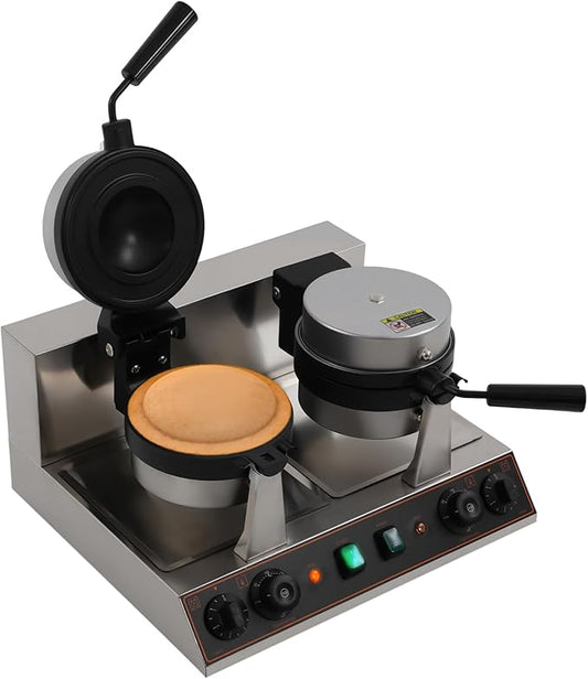 Commercial UFO Burger Maker Machine, 2.4KW Electric Dual Head Burger Waffle Cone Maker, 180° Rotating Ice Cream Sandwich Maker w/Non-stick Baking Tray for Household Or Commercial (Dual Head)