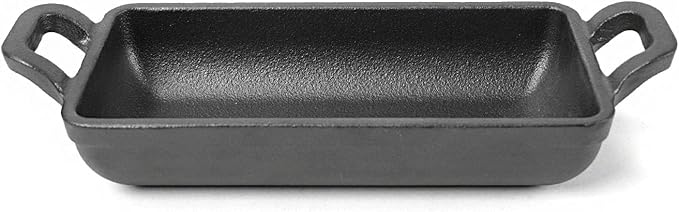 HAWOK Cast Iron Rectangle Mini Server, 7.76”Lx2.95”W x1.26”H, Serving Dish Pans, with Wooden Underliner, Set of 4 Black