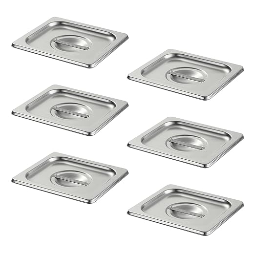 Aplancee Hotel Pan Lids 6 Pack– Fits 1/6 Size Stainless Steel Steam Table Pans, Anti-Jam Food Pan Cover for Catering, Buffet Use, Kitchen Prep