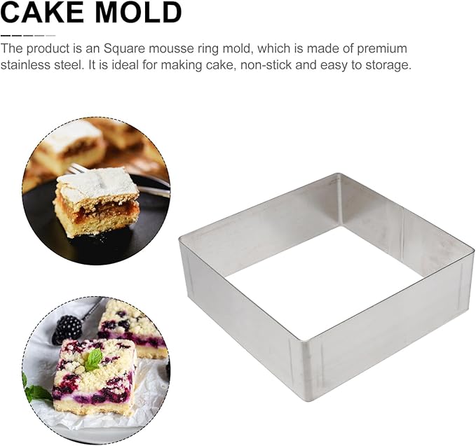 BESTonZON Square Mousse Ring Stainless Steel Cake Cutter for Baking for Pastry Mousse and Dessert Creations Reusable and Kitchen Tool Silver