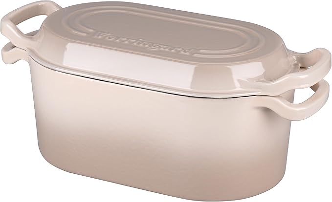 Oval Dutch Oven Pot with Lid, Enamel Coating Cast Iron Bread Pans for Homemade Sourdough Bread Baking, Cooking, 4 Quart, Latte