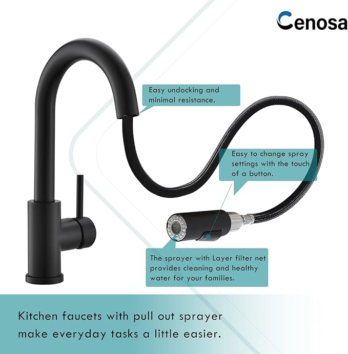 Modern Bar Sink Faucet for Kitchen Sink Single Handle with Pull Out Sprayer Hot and Cold Prep Sink Faucet Matte Black