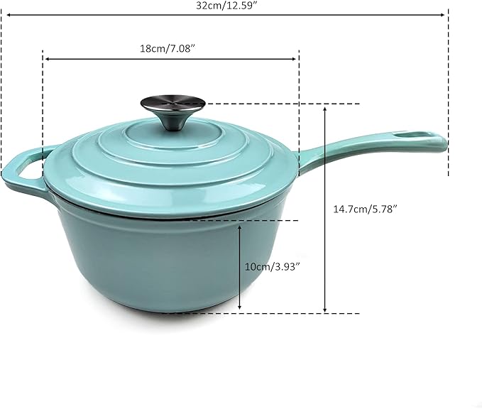 HAWOK 2 qt Enameled Cast Iron Saucepan, 7 inch with Lid, Green