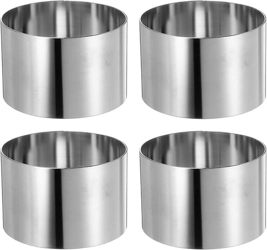 HARFINGTON 4PCS Round Cake Ring 3 x 2 Inch Seamless Stainless Steel Pastry Mousse Dessert Ring Mirror Coating for Baking Cooking Making Tool
