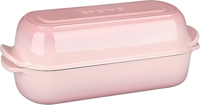 Enameled Cast Iron Loaf Pan with Lid, Bread pan, Dutch Oven Bread pan for Homemade Sourdough Bread Baking, 12.5x5.5 inch, 5qt, Pink