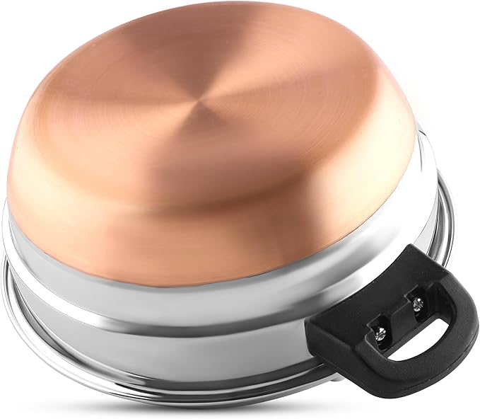 All in One Copper Bottom Idli Cooker 4 pcs Multi Kadai with Stainless Steel lid, 2 idli Plates (10 Idlis) 1 Steamer and 1 Idli Spoon with Whistle, Silver