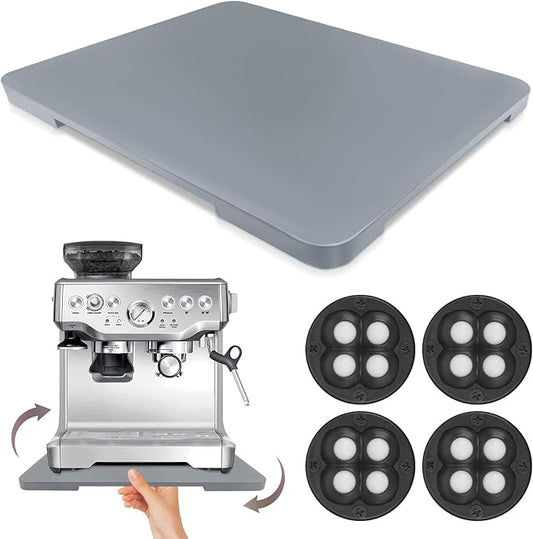 360° Rolling Tray Bamboo Appliance Slider for Kitchen Appliances, for Breville Espresso Machine Accessories, Sliding Tray for Coffee Maker Appliances Mat Easily from Under The Cabinet Gray 13"×15.7"