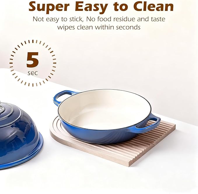 Bread Dutch Oven for Sourdough Bread Baking – Cast Iron Dutch Oven Pot with Lid, Enameled Bread Baker, 6 Quart/26cm Blue