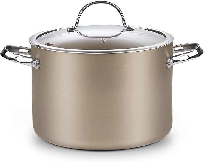 Cooks Standard Hard Anodized Ceramic Nonstick 8-Quart Stock pot with Glass Lid, Classic Induction Large Cooking Gumbo Pot, Ollas de Cocina, Bronze