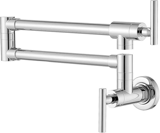 GIMILI Chrome Pot Filler Commercial Wall Mount Faucet Folding Double Joint Swing Arm Pot Filler Rotatable Wall Faucet