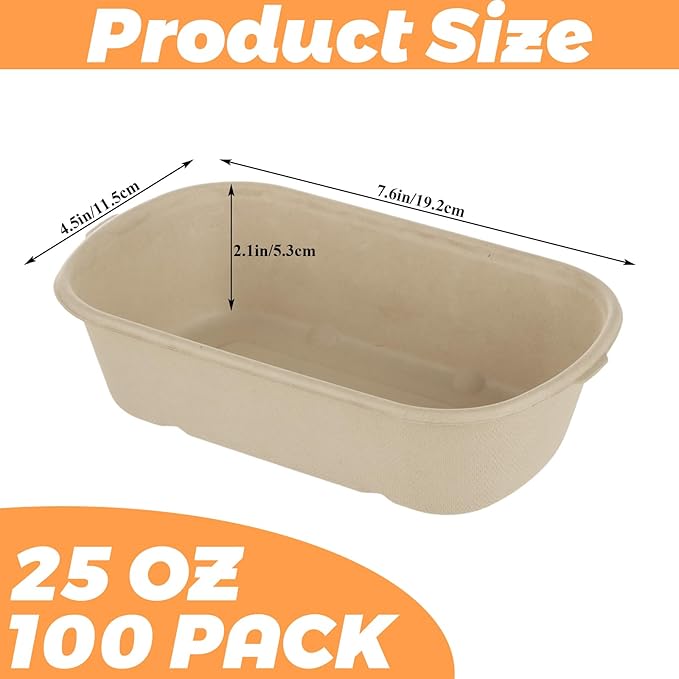 100 Pack 25oz Paper Food Containers with Lids, Meal Prep Containers Disposable Paper Food Containers Throw Away Lunch Salad Bowls for Hot/Cold Food, Salad, Leftovers, Snacks, Desserts