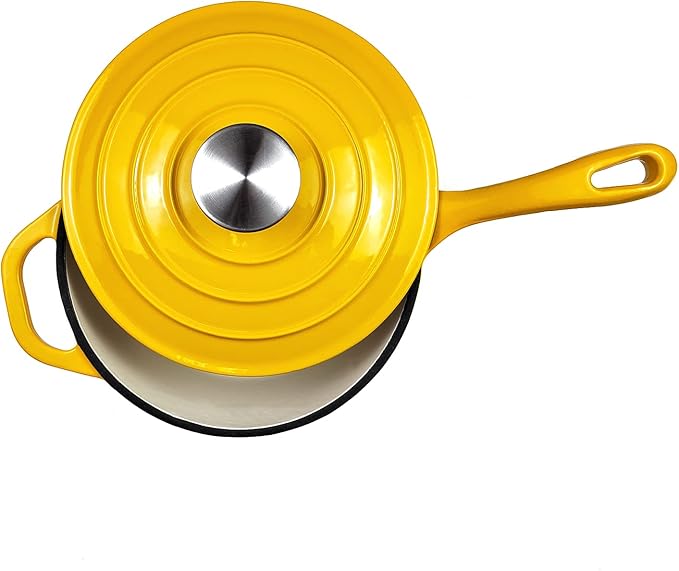 HAWOK 2 qt Enameled Cast Iron Saucepan, 7 inch with Lid, Yellow
