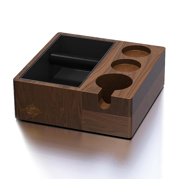 Coffee Knock Box | Fits 58mm Portafilter Holder | Tamping Station & Distributor Stand | Large Wood Espresso Container | Espresso Accessories for Coffee Bar