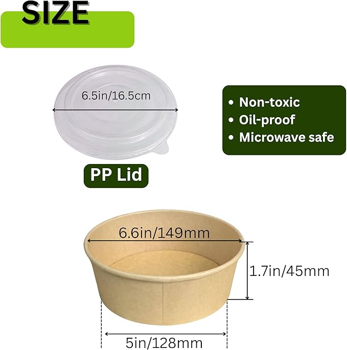 17oz Disposable Round Paper Bowls with Lid, 50 Sets Deli Containers Box Spillproof Acai Bowls, To Go Salad Bowl for Lunch Meal, Paper Meal Prep Box for Soup Toppings Snack Camp Family