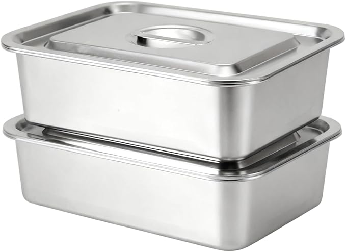 4 Inch Deep Lasagna Pan with Lid, 2 Pack 7.4QT Stainless Steel Baking Pan with Lid, Roasting Pans with Lid, Rectangle Baking Sheet for Oven