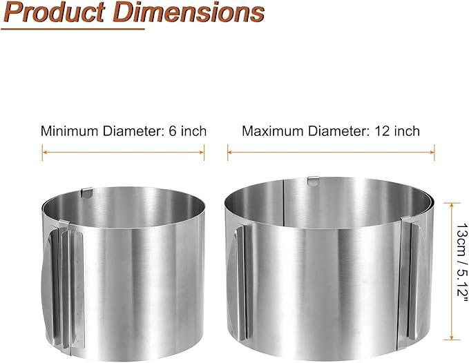 HARFINGTON 6" to 12" Cake Ring 13cm High Adjustable Round Cake Ring Stainless Steel Mousse Baking Moulds Bakeware Supplies for Baking Cooking Making Tool