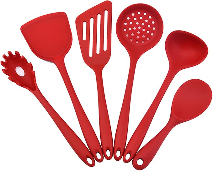 6 Pcs Silicone Kitchen Utensils Set, Silicone Cooking Utensils, Heat Resistant Kitchen Cooking Utensils Set,High Heat Resistant to 480°F, Hygienic One Piece Design, (Red)