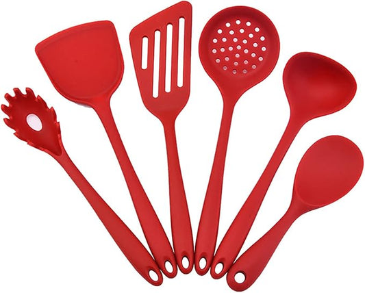 6 Pcs Silicone Kitchen Utensils Set, Silicone Cooking Utensils, Heat Resistant Kitchen Cooking Utensils Set,High Heat Resistant to 480°F, Hygienic One Piece Design, (Red)