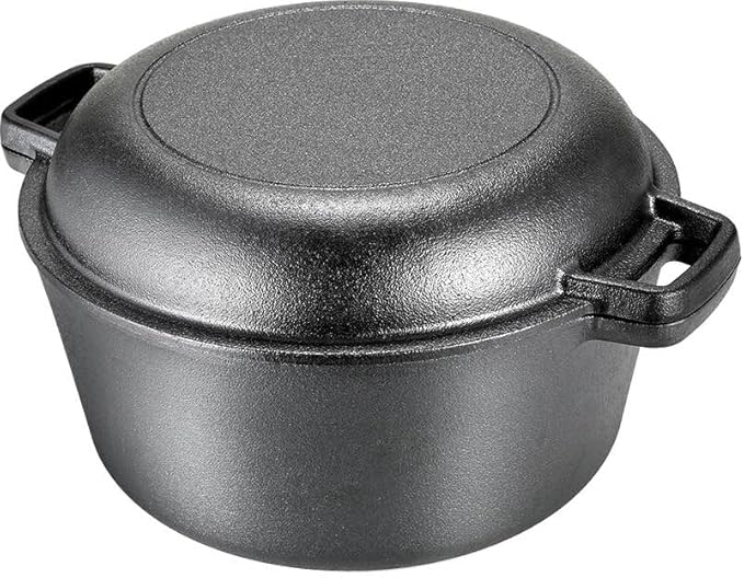 TLGREEN Cast Iron Dutch Oven Pot with Lid, Pot (5.1QT) and Lid as a Skillet(1.9QT) - Dutch Oven Cast Iron with Silicone Holders, Iron Stand, for Oven, Stove, Grill，Campfire