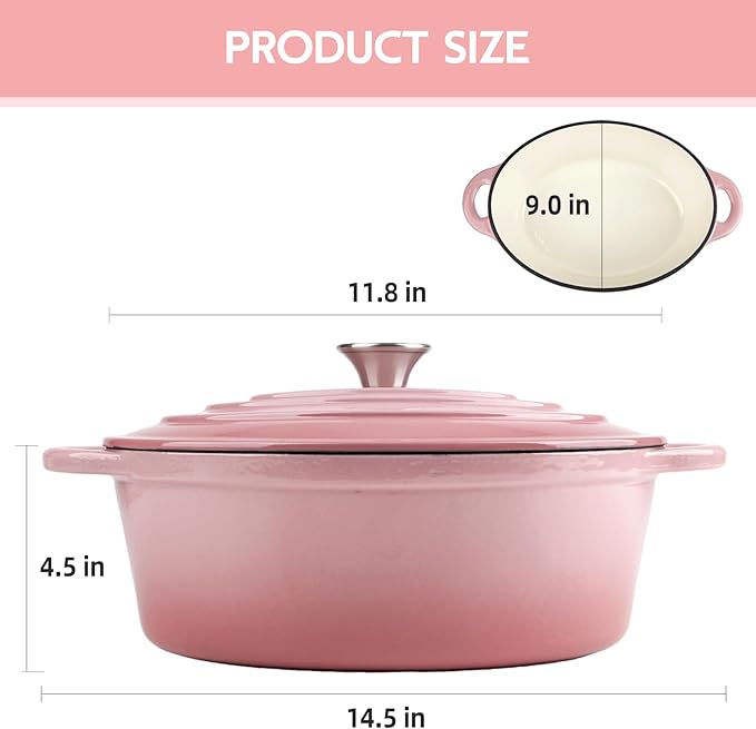 5.5 Quart Oval Enameled Cast Iron Dutch Oven Pot with Lid, Oven Safe up to 550° F & Dishwasher Safe, Sturdy Dutch Oven Cookware