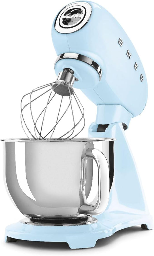 SMEG SMF03 Stand Mixer – 5 Qt Tilt-Head Mixer with Stainless Steel Bowl, 10 Speeds, Retro 50s Vintage Style – Pastel Blue
