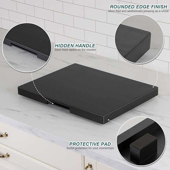 Appliance Slider, Wooden Sliding Tray for Coffee Maker, Coffee Pot Slider for Counter, Kitchen Caddy Rolling Tray (Classic Black- Wide)