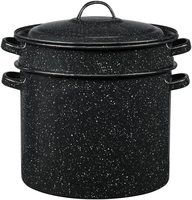 Granite Ware 7.5 Qt 3 Piece Multiuse Pasta Pot Set, Strainer Pot with lid. (Speckled Black) Seafood, Soups, Sauce, Large Capacity. Easy to Clean. Dishwasher Safe.