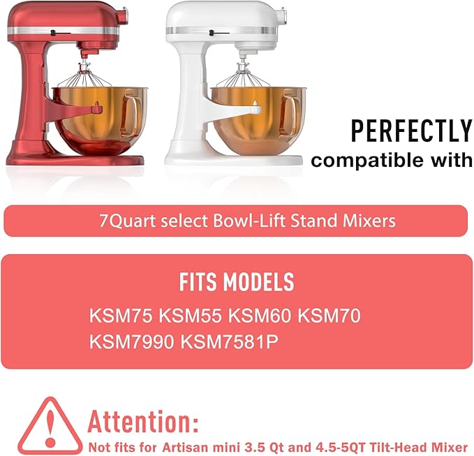 7QT Stainless Steel Mixer Bowl for Kitchenaid Stand Mixers, Kitchen Aid Mixing Bowl for 7QT Lift Mixer with Handle Copper