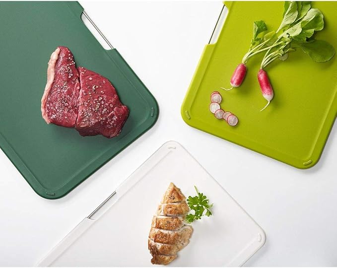 Joseph Joseph Nest 3 Piece Color Coded Cutting Board Set With Storage Stand, Large - Green