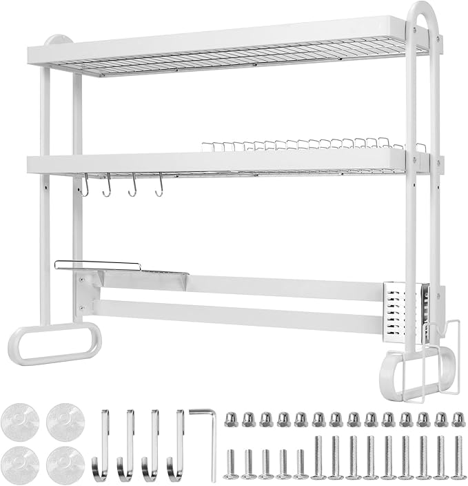 Kitchen Counter Dishrack with Utensil Holder Over Sink Dish Drying Rack Anti-Slip Thickened Sink Rack for Draining & Storing Dishes