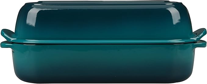 Enameled Cast Iron Loaf Pan with Lid, Bread pan, Dutch Oven Bread pan for Homemade Sourdough Bread Baking, 12.5x5.5 inch, 5qt, Darkcyan