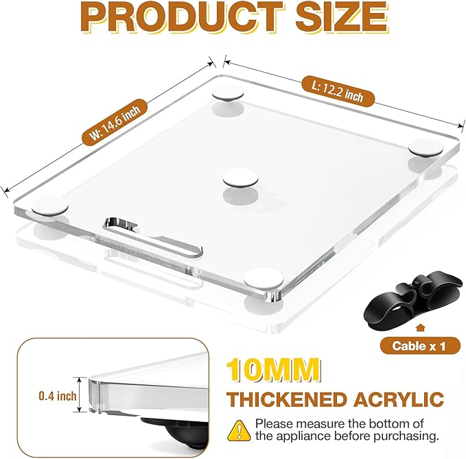 Acrylic Sliding Tray for Coffee Maker & Kitchen Appliances-12"x14", Appliance Slider for Coffee Maker with Wheels 360° Silent Roller, Coffee Pot Slider Tray for Countertop