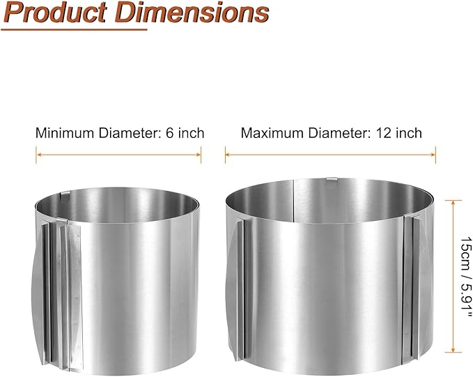 HARFINGTON 6" to 12" Cake Ring 15cm High Adjustable Round Cake Ring Stainless Steel Mousse Baking Moulds Bakeware Supplies for Baking Cooking Making Tool