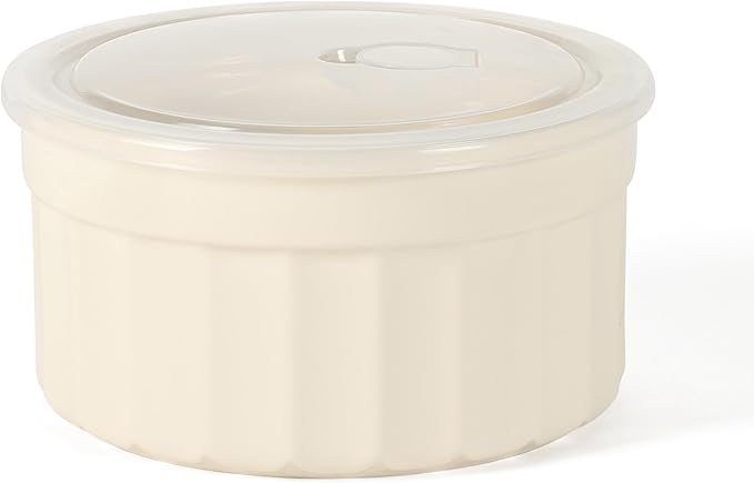 Martha Stewart Broadbrook 6 Piece Stoneware Meal Prep Container Set with Lids, Round Food Storage & Bakeware, Cream, Oven, Microwave & Dishwasher Safe