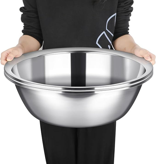 Nuogo 2 Pack 17 Quart Large Mixing Bowl Oversized All Purpose Stainless Steel Mixing Bowl Metallic Flat Base for Home Commercial Prepping Baking Marinating Cooking Brining
