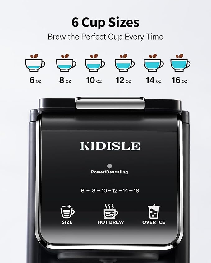 Hot & Iced Single Serve Coffee Maker for K Cup & Grounds, 6–16oz Brew Sizes, 40oz Water Tank, Reusable Pod Filter, Easy-to-Use, Black