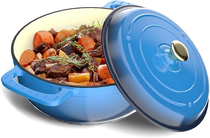 Bonnlo 6QT Round Dutch Oven, Enameled Cast Iron Dutch Oven Pot with Lid & Dual Handles, Oven Safe Up to 500° F, for Sourdough, Bread Baking, Stews and Roasting (Blue)