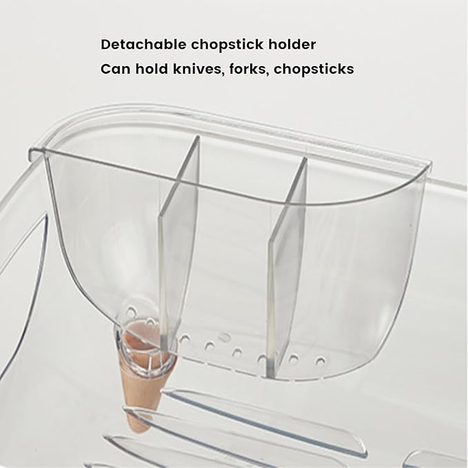 Dish Rack, Dish Drying Rack for Kitchen Counter, Dish Drainer with Drainboard Set and Utensil Holder, Sink Drying Dish Strainer Rack (Clear)