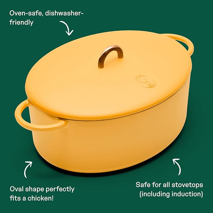 Great Jones Dutchess Cast Iron Dutch Oven Pot With Lid (Mustard) - Large 6.75 Quart Size, Dual Handles - All Stovetop Safe - 500° Dutch Oven For Bread Baking | Dishwasher Friendly