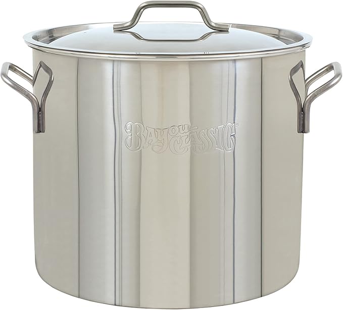 Bayou Classic 1430 30-qt Stainless Stockpot Features Heavy Duty Welded Handles for Secure Handling Domed Lid Perfect For Large Batch Cooking of Soups Stews Chili and Gumbo