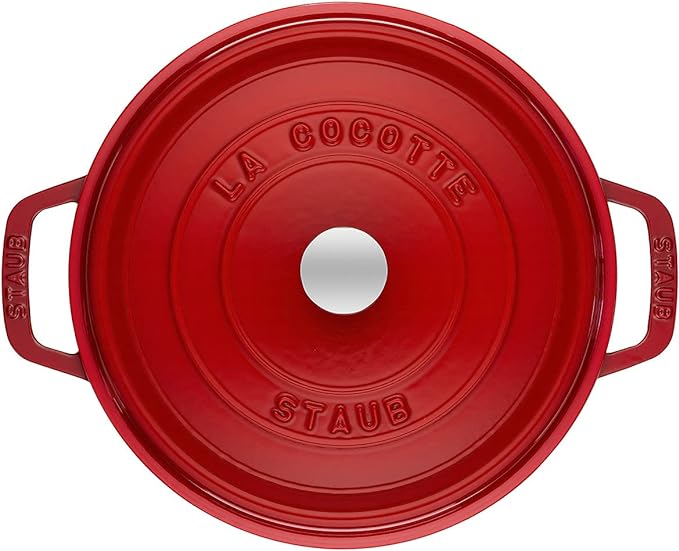 STAUB Cast Iron Round Cocotte, Dutch Oven, 7-quart, serves 7-8, Made in France, Cherry