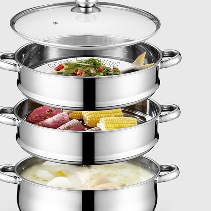DOITOOL Stainless Steel Steamer, 5 Tier Steamer Pots with Lid, Cookware Steaming Pots (5 Layers 28cm)